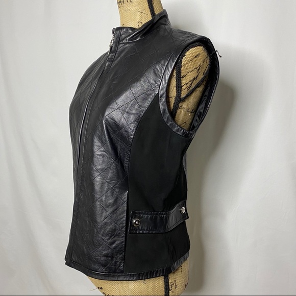 St. John Quilted Leather Zip Up Vest - Picture 3 of 9